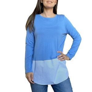J Jill Blue Long Sleeve Top Blouse Casual Preppy Women Size Medium M